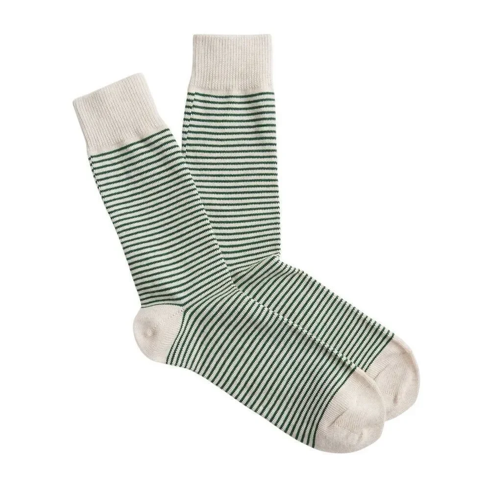 J. Crew Men’s Green Micro Stripe Crew Socks Cotton Blend Classic Everyday, NEW